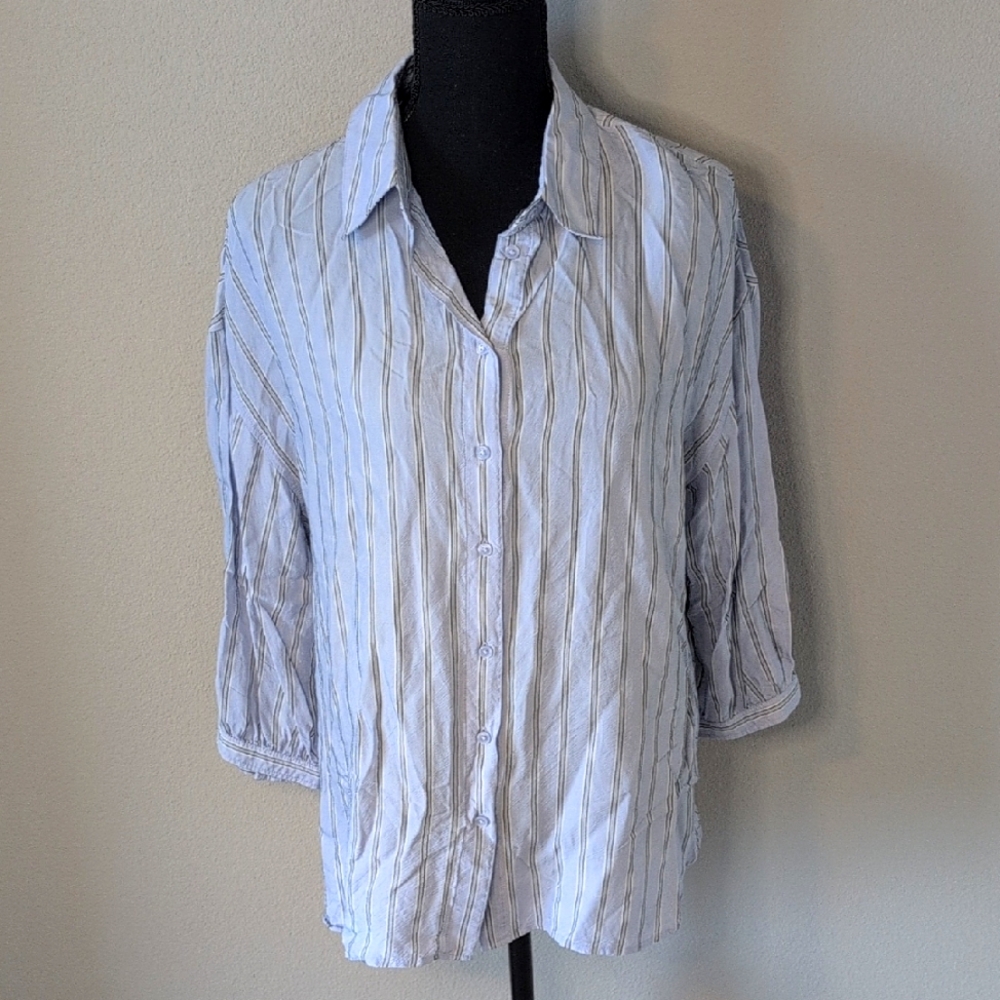 Express Button Down Light Blue Striped Shirt